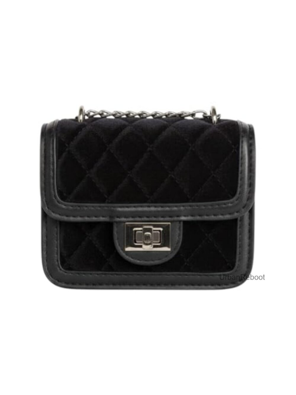 Velvet Quilted Micro Crossbody Bag Chrome Chain Silver Lock Mini Purse